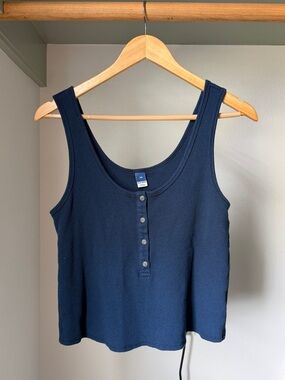 Old Navy Navy Ribbed Tank Top with Button Front, XS